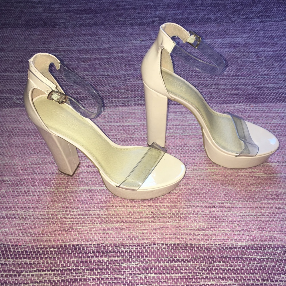 Pale Pink Platform heels with clear straps!